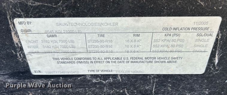image for item DN0515 2005 Kohler 180RE0ZJC  generator