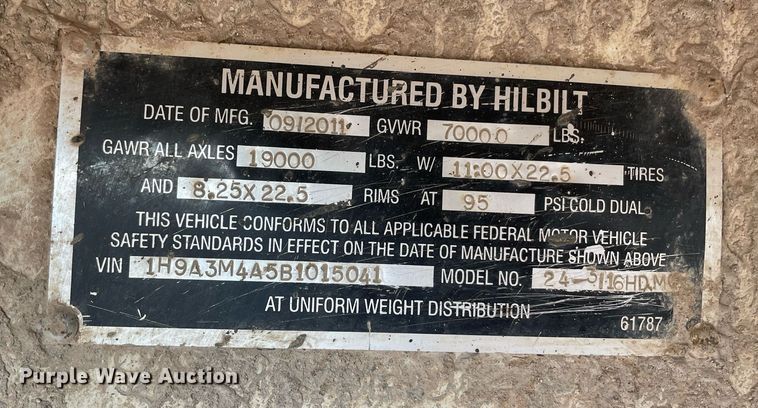 image for item DN3750 2011 Hilbilt  24-3/16 HD XL end dump trailer