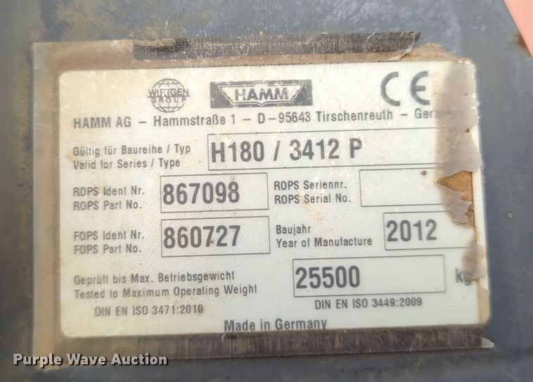 image for item DN3769 2012 Hamm 3412P single drum roller