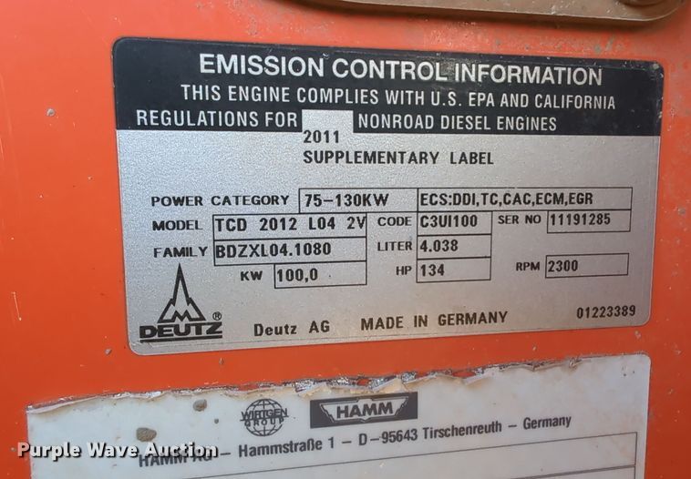 image for item DN3769 2012 Hamm 3412P single drum roller