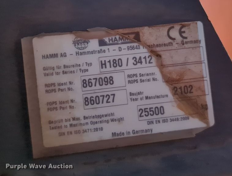 image for item DN3772 2012 Hamm 3412P  single drum vibratory roller