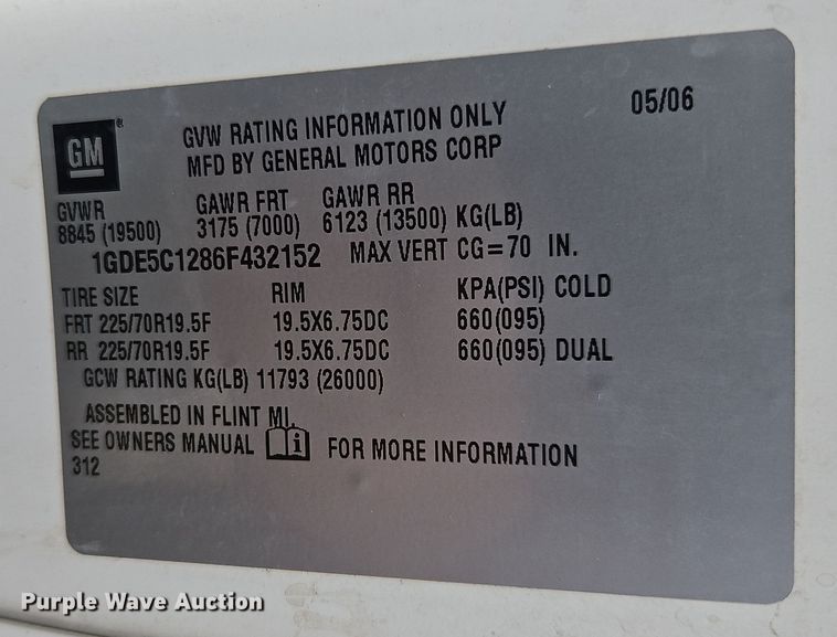 image for item DN7114 2006 GMC C5500  box truck