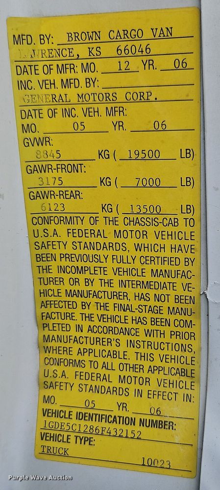 image for item DN7114 2006 GMC C5500  box truck