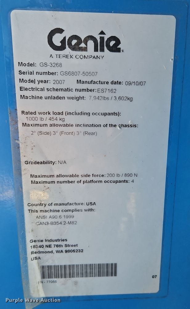 image for item DN7153 2007 Genie GS-3268RT  scissor lift