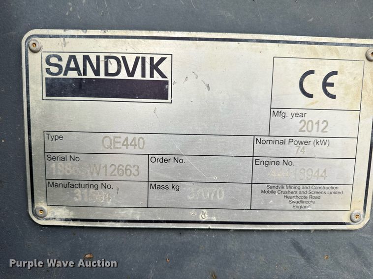 image for item DO2204 2012 Sandvik QE440  screening plant