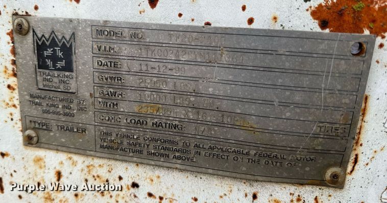 image for item DO2209 2000 Trail King TK20-2400  equipment trailer