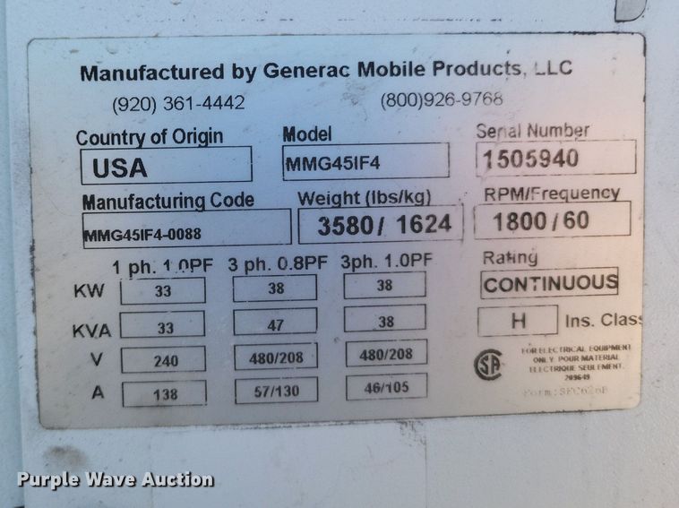 image for item DO4712 2015 Generac Mobile MMG45IF4  generator