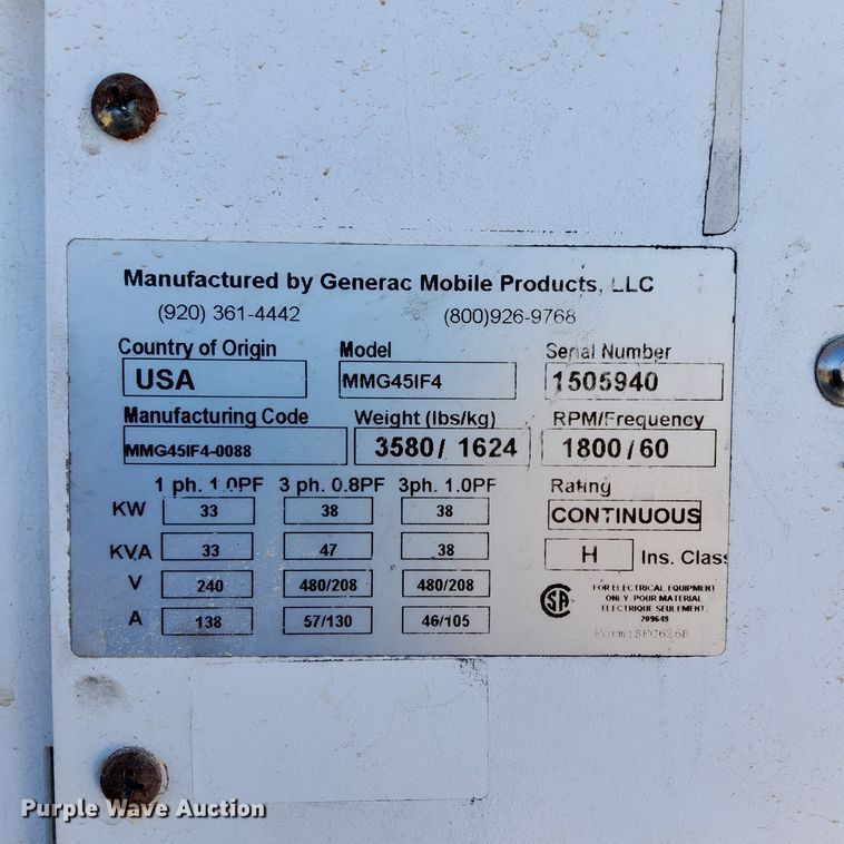 image for item DO4712 2015 Generac Mobile MMG45IF4  generator