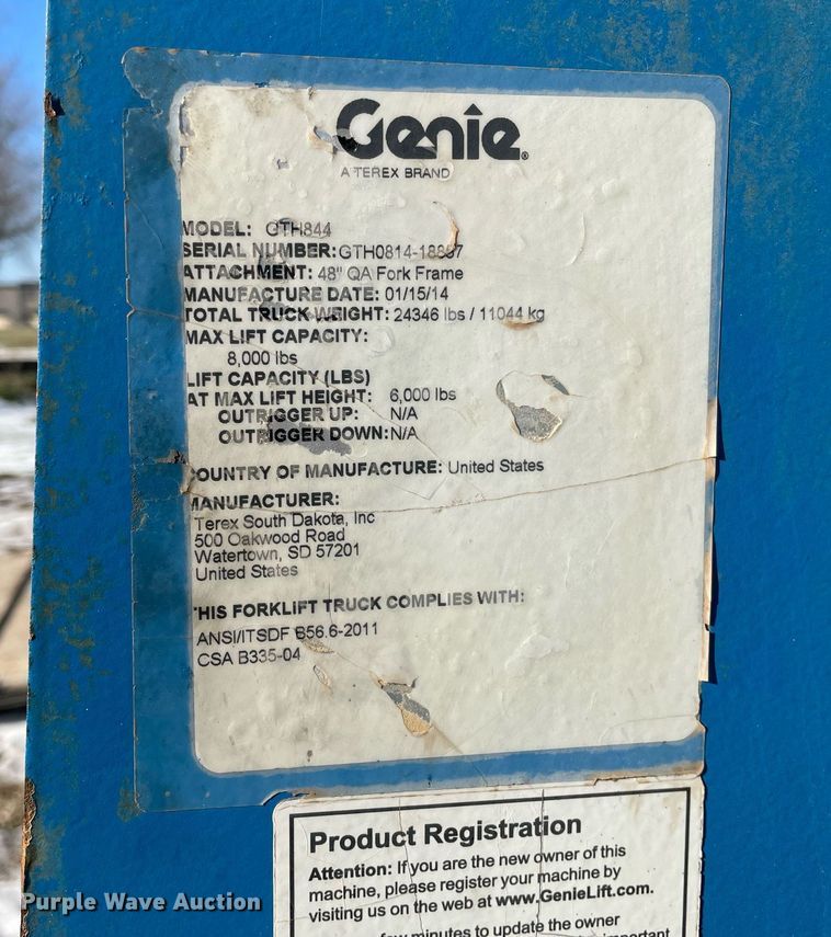 image for item DP0245 2014 Genie GTH844  telehandler