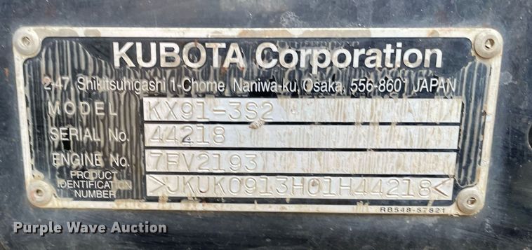 image for item DP0248 2016 Kubota KX91-3S2  mini excavator