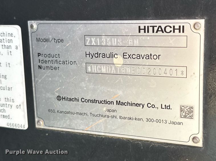 image for item DQ1565 2019 Hitachi Zaxis 135US-6N  excavator