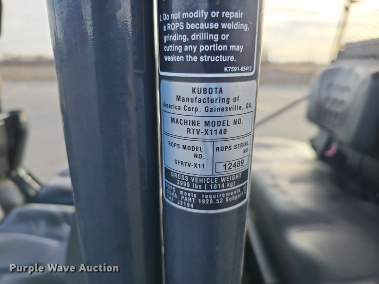 image for item DQ8527 2016 Kubota RTV X1140  utility vehicle