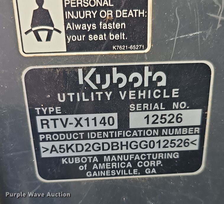 image for item DQ8527 2016 Kubota RTV X1140  utility vehicle