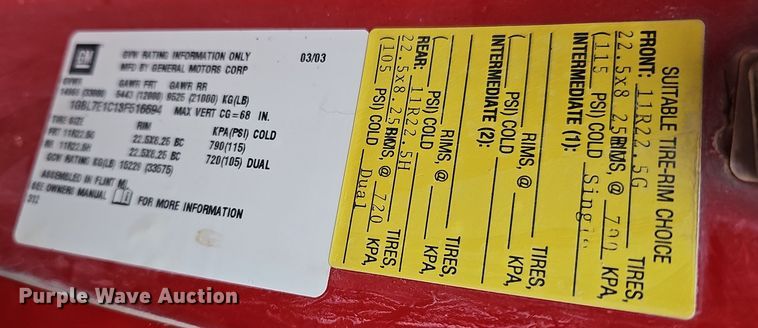 image for item DR5914 2003  Chevrolet C7500  dump truck