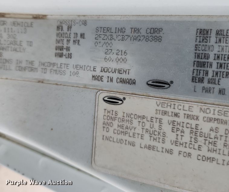 image for item DR7786 2000 Sterling L8500  crane truck