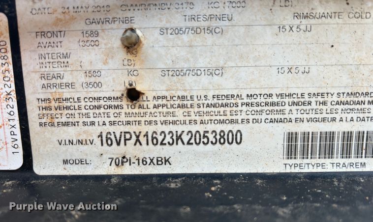 image for item DS2380 2019 Big Tex 70PI-16XBK  utility trailer