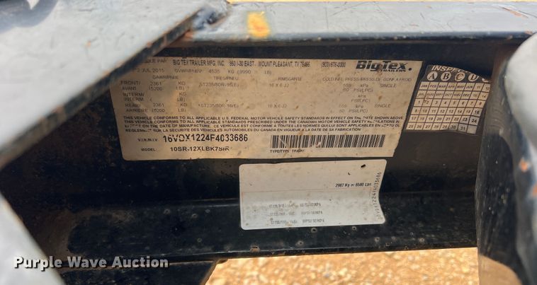 image for item DS2383 2015 Big Tex 10SR-12XLBK7SIR  dump trailer