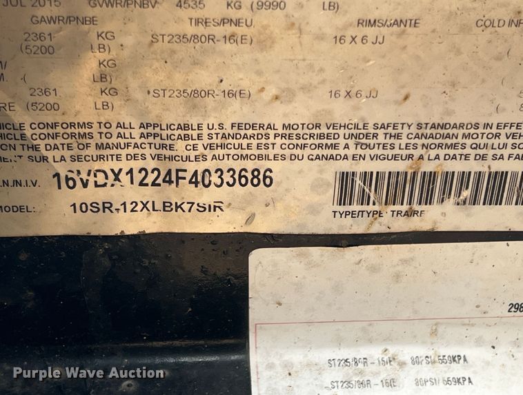 image for item DS2383 2015 Big Tex 10SR-12XLBK7SIR  dump trailer