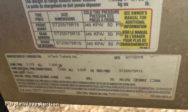 image for item DS2410 2016 InTech FOST7X12TA2  fiber optic splicing trailer