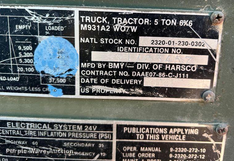 image for item DS2468 1991 BMY M931A2  semi truck