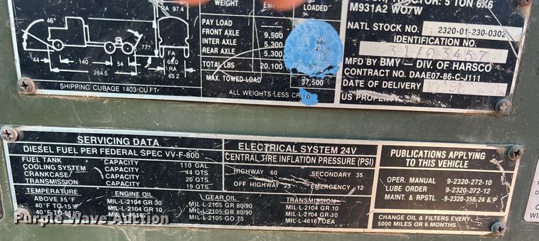 image for item DS2468 1991 BMY M931A2  semi truck