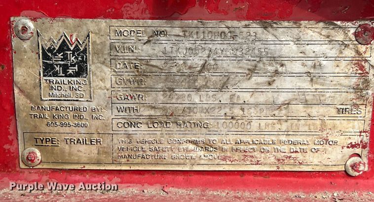 image for item DS2472 2000 Trail King  lowboy equipment trailer