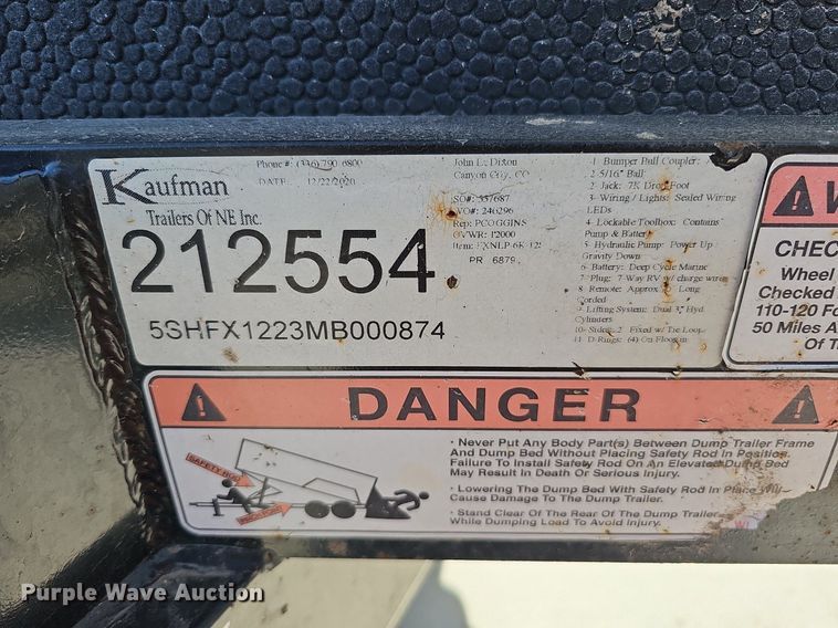 image for item DS5639 2021 Kaufman XNLP dump trailer