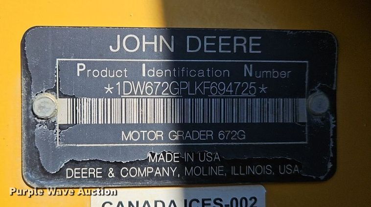 image for item DS6480 2019 John Deere 672GP  motor grader