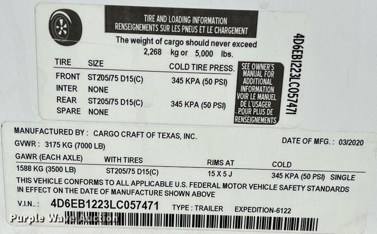 image for item EI0520 2020 Cargo Craft  fiber optic splicing trailer