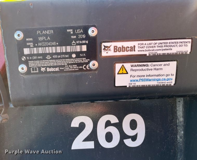 image for item EI0529 2019 Bobcat 18PLA  skid steer cold planer