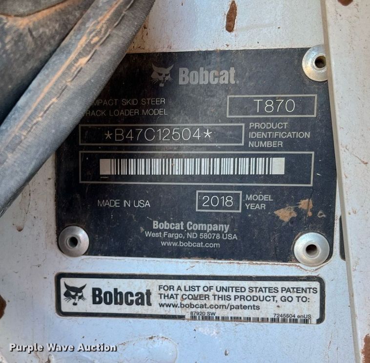 image for item EI0530 2018 Bobcat T870  tracked skid steer loader
