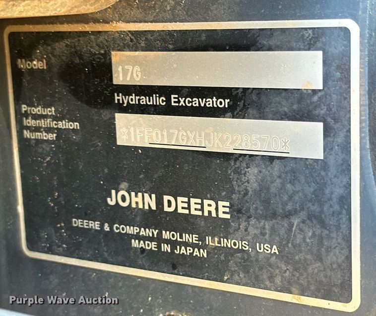 image for item EI0533 2019 John Deere 17G  mini excavator