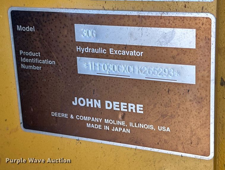 image for item EI0535 2017 John Deere 30G  mini excavator