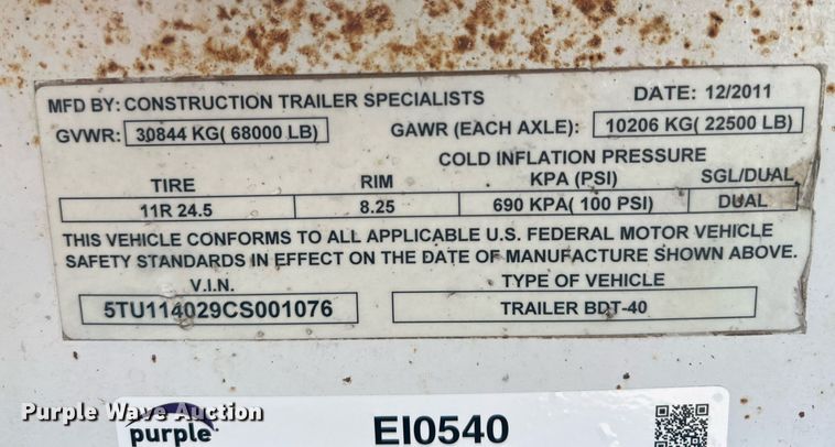 image for item EI0540 2012 Construction Trailers Specialist  bottom dump trailer
