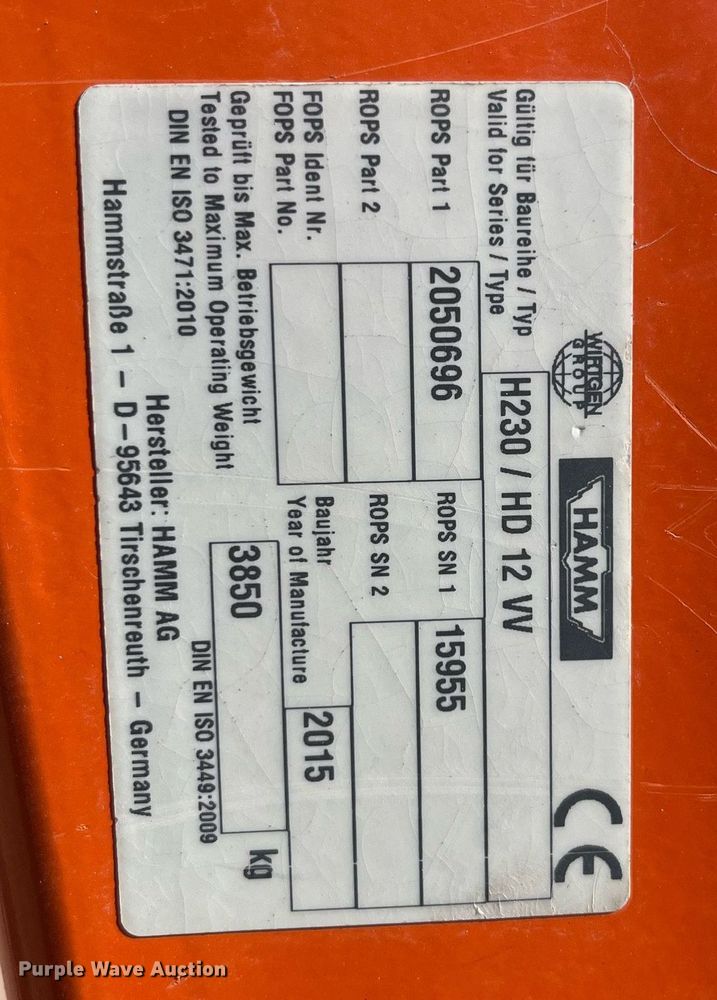 image for item EI0543 2015 Hamm HD12VV  double drum vibratory roller