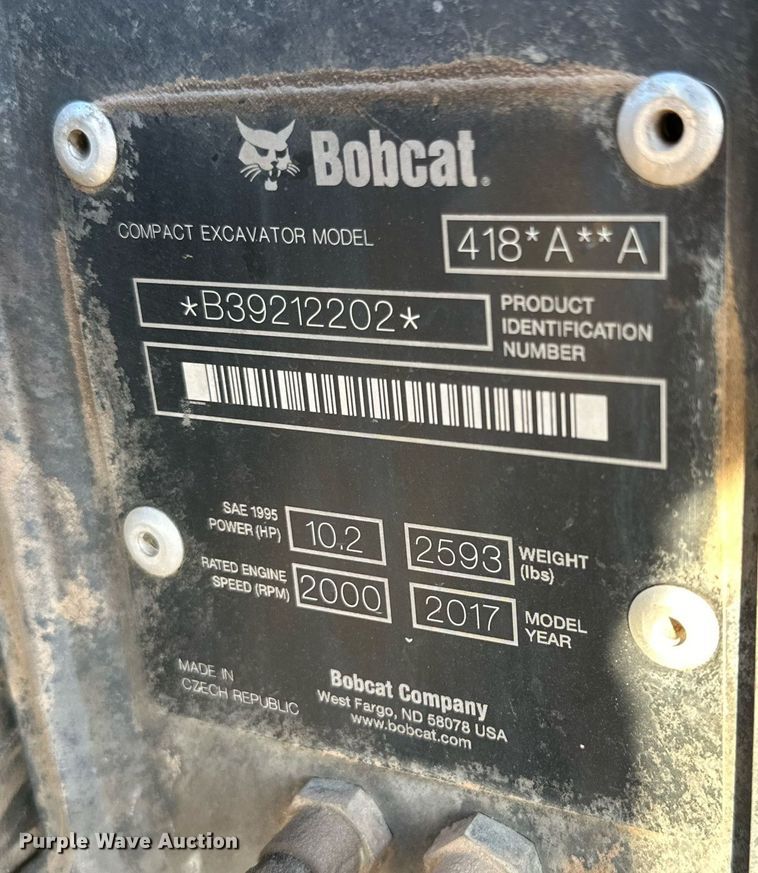 image for item EI0563 2017 Bobcat 418  mini excavator