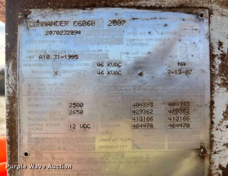 image for item EK9774 2007 Sterling Acterra  digger derrick truck