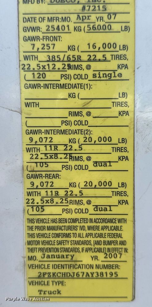 image for item EK9774 2007 Sterling Acterra  digger derrick truck