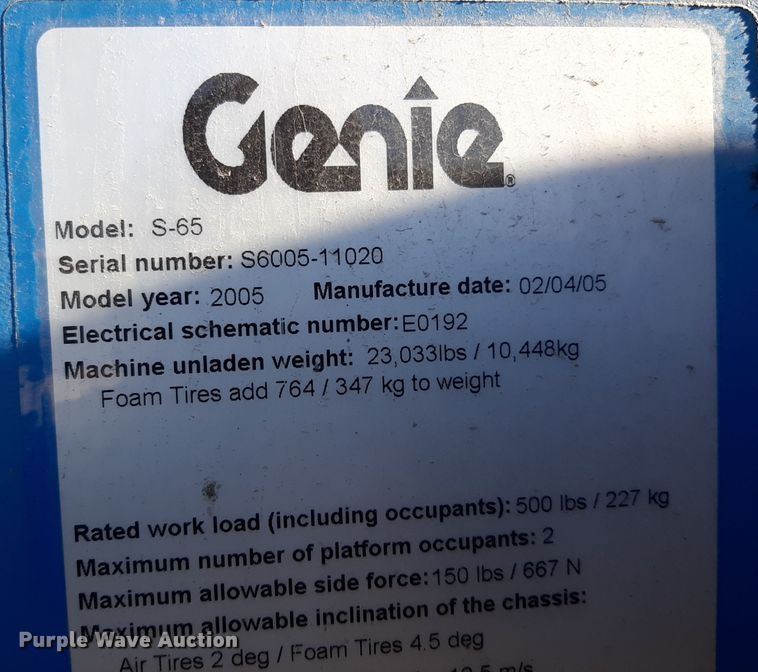 image for item GG9949 2005 Genie S-65  boom lift