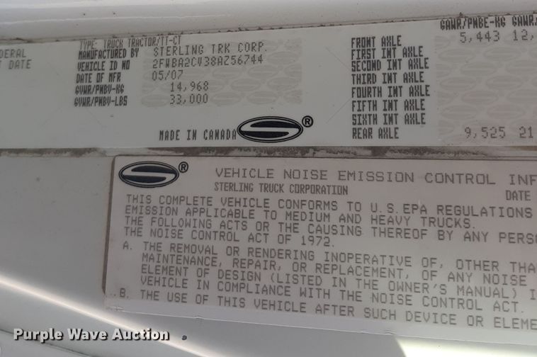 image for item GG9951 2008 Sterling A-Line  dump truck