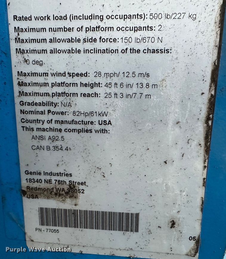 image for item JD9054 2005 Genie Z-45/25  boom lift