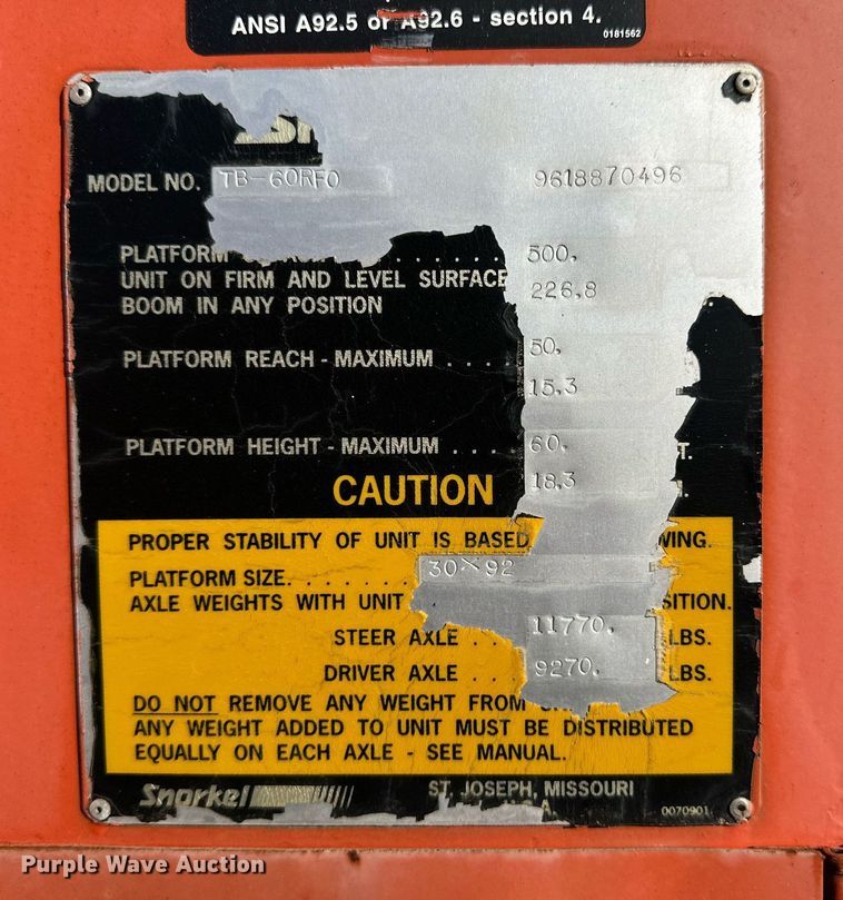 image for item JT9213 Snorkel TB 60RF0  boom lift