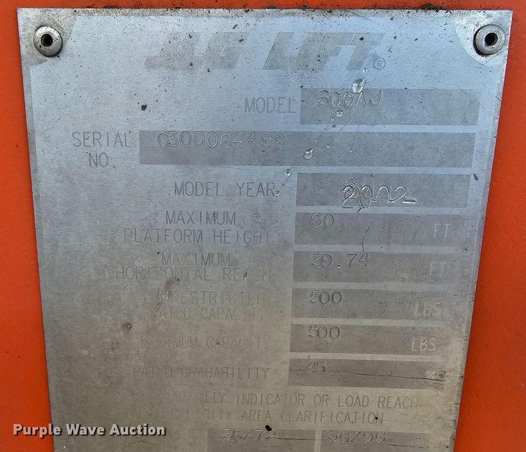 image for item KG9522 2002 JLG 600AJ  boom lift