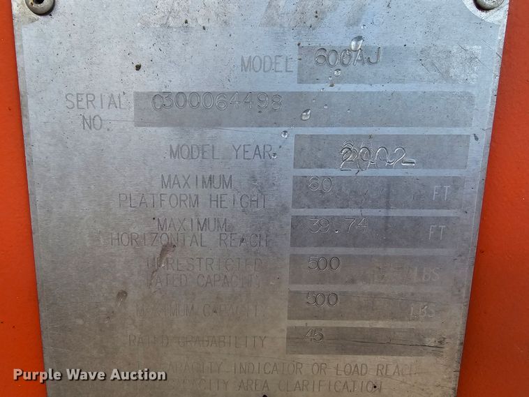 image for item KG9522 2002 JLG 600AJ  boom lift