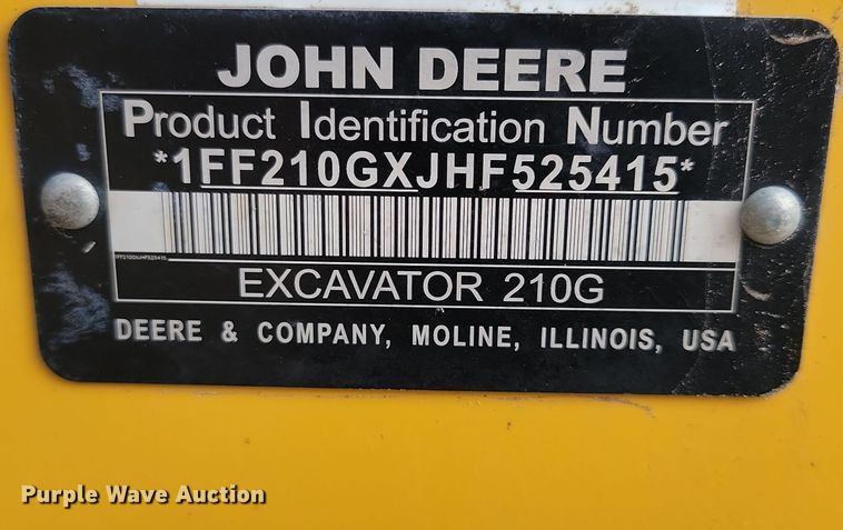 image for item KT9985 2018 John Deere 210G LC  excavator