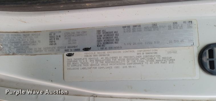 image for item KU9016 2003 Sterling LT7500  sewer jetter truck