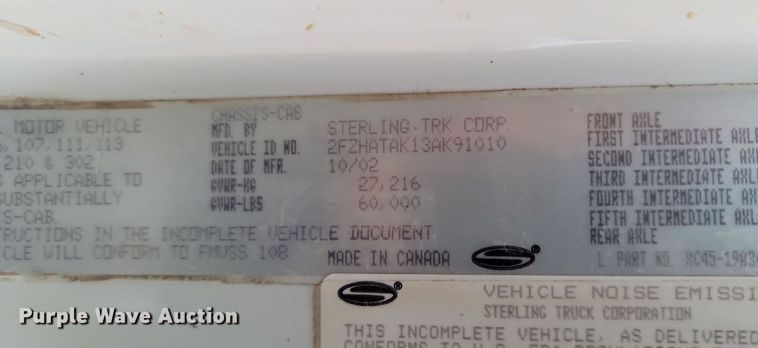 image for item KU9016 2003 Sterling LT7500  sewer jetter truck