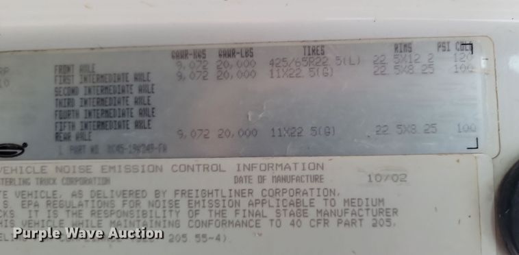 image for item KU9016 2003 Sterling LT7500  sewer jetter truck