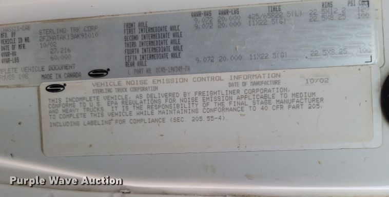 image for item KU9016 2003 Sterling LT7500  sewer jetter truck