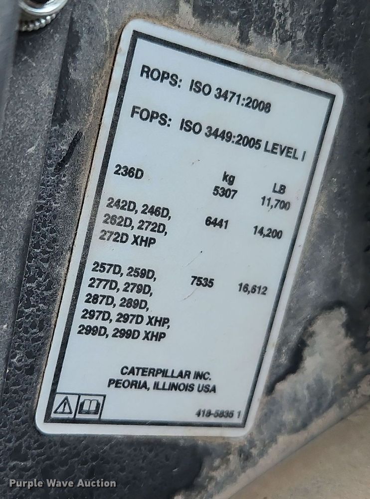 image for item LB9636 2015 Caterpillar 279D  tracked skid steer loader